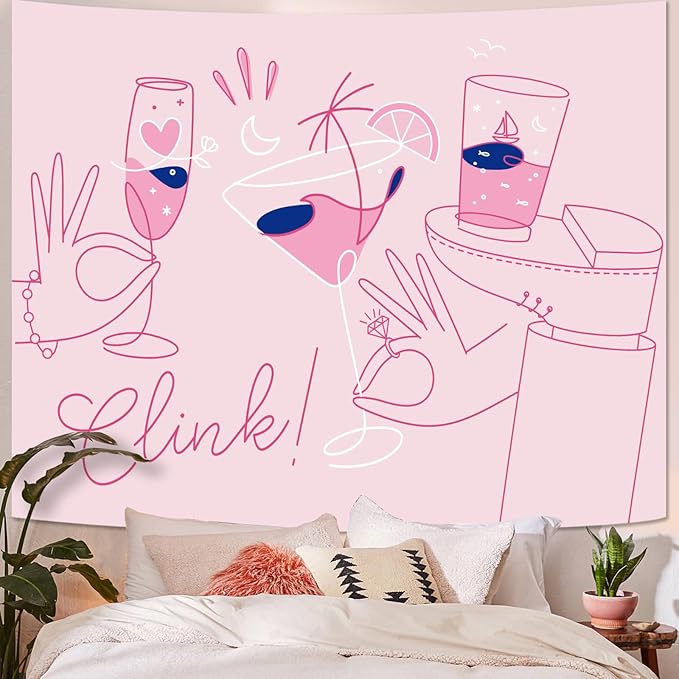 Lunerfex Y2K Tapestry Pink Party Wall Tapestry, Cute Tapestries for Bedroom Funny Tapestries Wall Hanging for Bedroom Living Room Decor Pink-2 44"x60"-Ruum Studio Home