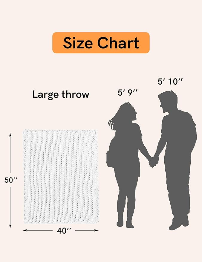 YnM Chunky Throw Blanket, Medium-Weight, Hand Knitted with Chenielle Yarn, Skin Friendly, Ventilated and Breathable, Machine Washable, Home Décor Piece for Couch, Sofa and Bed (White, 40x50 Inch)-Ruum Studio Home