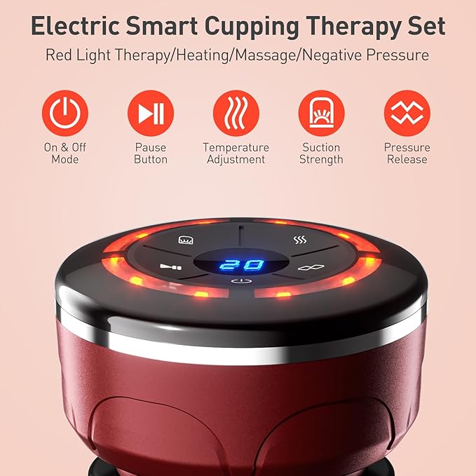 UBALANCE Cupping Kit for Massage Therapy, Cupping Therapy Set 6 Cups, Electric Smart Cupping Machine, 4 in 1 Negative Pressure Massager with 12 Modes for Fatigue Relief, Red-Ruum Studio Home