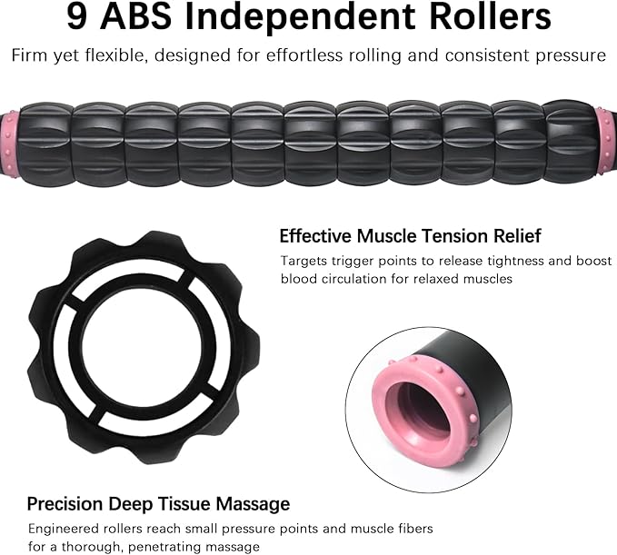 Muscle Roller Stick for Athletes - Deep Tissue Fascia Blaster & Roller Massager for Myofascial Pain Relief - Handheld Physical Therapy & Recovery Tool(Pink black-18 inch)-Ruum Studio Home