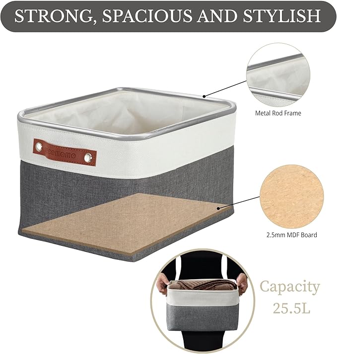 DECOMOMO Storage Bins Fabric Storage Baskets for Shelves, Linen Closet Organization Toys Nursery (Slate Grey and White, Large - 3 Pack)-Ruum Studio Home