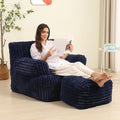 Comfy Gaint Bean Bag Chair with Ottoman, Fluffy Huge Bean Bag Armchair for Adults and Teens, Dark Blue-Ruum Studio Home