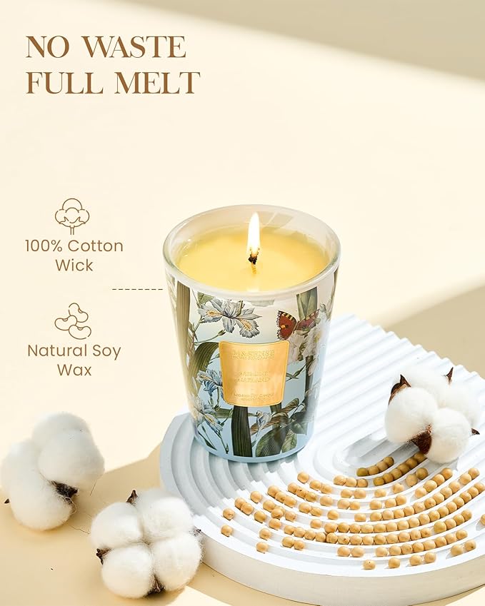 M&SENSE Jasmine Garland Scented Natural Soy Wax Candle, 14.1oz 60 Hours Long Lasting Slow Burning Candles for Home Decor, Aromatherapy Candle for Stress Relief-Ruum Studio Home