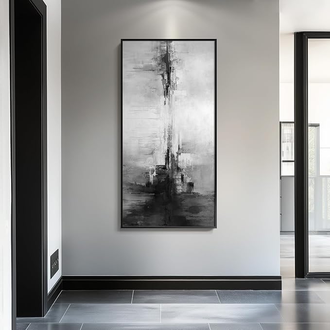 Framed Extra Large Black and White Abstract Canvas Wall Art, Modern Minimalist Horizontal Prints Painting Artwork for Walls, Black Grey Pictures Wall Decor for Living Room Hallway Bedroom Office 30x60 In-Ruum Studio Home