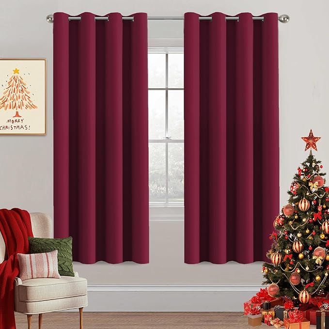 H.VERSAILTEX Christmas Blackout Curtains Thermal Insulated Blackout Curtains for Party- Antique Copper Grommet Top Window Drapes - Burgundy- 52" W x 72" L - (Set of 2 Panels)-Ruum Studio Home
