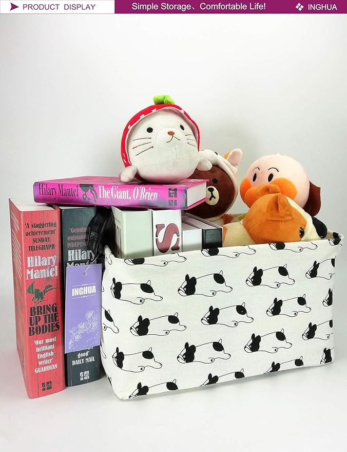 Rectangular Storage Basket Fabric Organizer Bin for Toys,Books,Clothes,Gifts,Pets-Perfect for Home,Office,Nursery,Dorm,Shelf(Rec Bulldog)-Ruum Studio Home