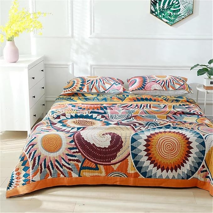 MSGKV Boho Throw Blanket for Bed Couch,100% Cotton Throw Blankets 80''x 90'' Mexican Super Soft Blanket Travel Picnic Blankets Versatile Knit Woven Blanket Boho Decor-Ruum Studio Home