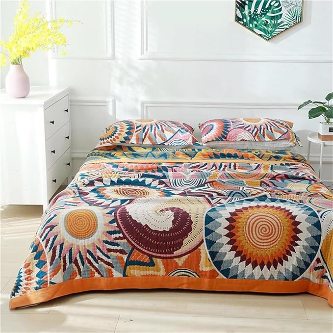 Cotton Throw Blanket for Couch 100% Cotton Blankets for Bed, 90''x 98'' Cotton Quilted Blanket King Size Muslin Mexican Blanket Cozy Soft for Women-Ruum Studio Home