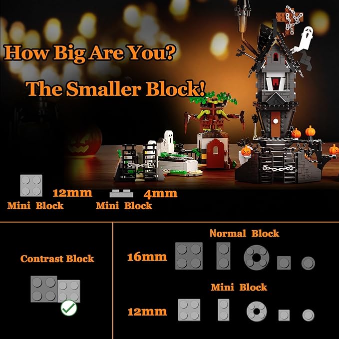 Mini Bricks Haunted Graveyard House Building Set - 1092 PCS Halloween Spooky Construction Toy Kit for Kids & Adults (Not Compatible with )-Ruum Studio Home