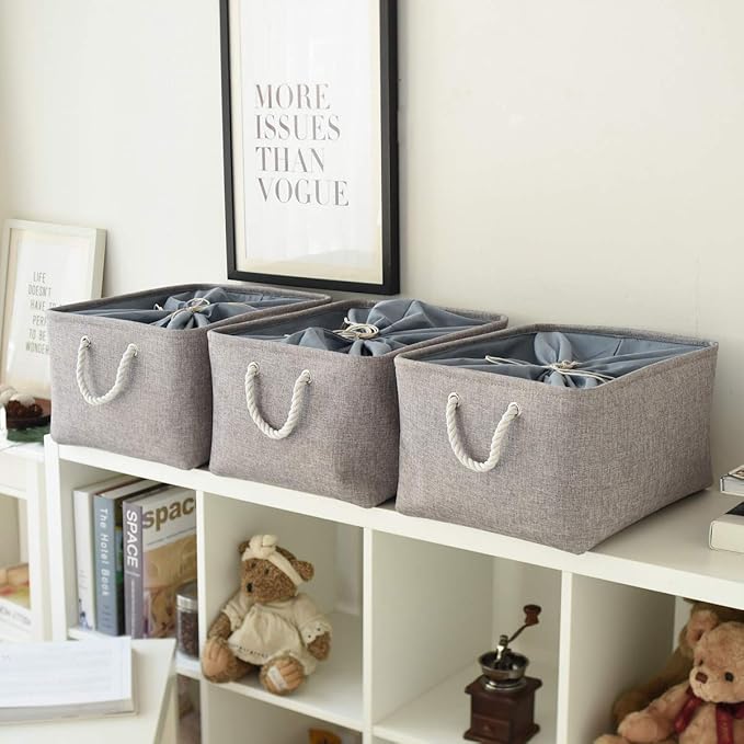 TheWarmHome Fabric Storage Bins Baskets for Organizing, Large Sturdy Storage Basket W/Handles, Decorative Foldable Storage Baskets for Shelves Closet Nursery Toy (X Large - 3 Pack 17.7L×13.8W×9.8H)-Ruum Studio Home