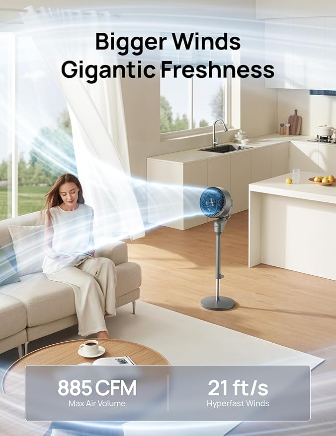 Dreo Fan for Bedroom, 80° Oscillating Standing Fan, 25dB Quiet, 80ft Pedestal Fans for Home Office, 90° Manual Vertical, 3 Speeds, Remote, 34-41" Adjustable Height, Air Circulator-Ruum Studio Home