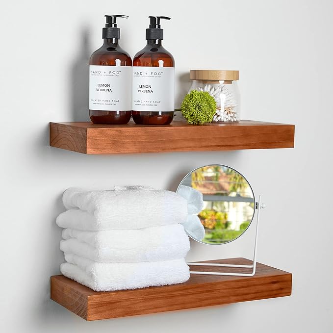 Homeforia 16 inch Oak Floating Shelf, High End Solid Real Wood 16inch Small Floating Shelves for Wall Mounted, Honey Oak Wooden 16in Floating Shelves, Heavy Duty Bracket, 16 X 6.5 X 1.75 in, Set of 3-Ruum Studio Home