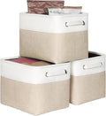 Kntiwiwo Foldable Storage Bin Collapsible Basket 12" x 10" x 9.5" Cube Storage Organizer Bins with Dual Carry Handles for Home Closet Shelves Drawers Organizer, Set of 3, Beige-Ruum Studio Home