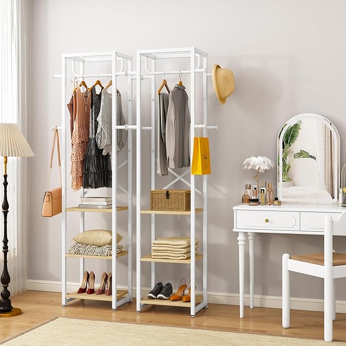 IBUYKE Coat Rack with Shelves, Freestanding Hall Tree with 3 Shelves and 8 Hooks, Industrial Clothes Stand for Entryway, Hallway, Bedroom, Natural UTMJ088R-Ruum Studio Home