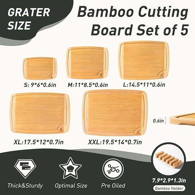 Bamboo Cutting Board Set Non Slip Feet with Holder Over Sink Wooden Cutting Boards Eating Grilling Biard Cutboard Biard Chtting Woodcutting Cuttingboards Voard Oard Bord 12x18 11 x 14 Baords Baord-Ruum Studio Home