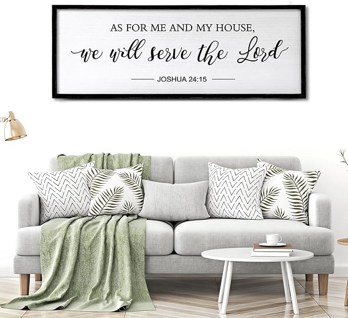 As for Me and My House We Will Serve the Lord Wall Decor - 40" x 15" Large Rustic Family Living Room Wood Framed Home Sign Joshua 24 15 Christian Bible Verse Plaque Hanging Wall Art(Black)-Ruum Studio Home