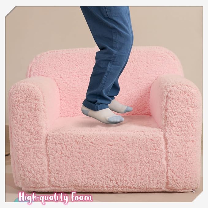 Kids Snuggly-Soft Sherpa Chair, Cuddly Toddler Foam Chair for Boys and Girls, Pink-Ruum Studio Home