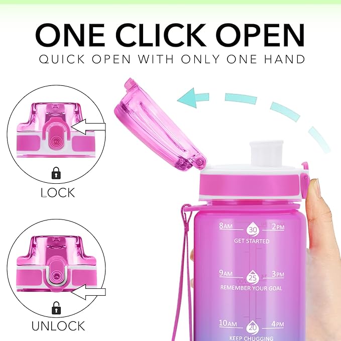 32oz Motivational Water Bottles with Time Marker & Fruit Strainer, Transparent Gradient Color Water Bottle with Times to Drink, Leakproof & BPA Free, Reusable Bottle with Strap (No Straw)-Ruum Studio Home