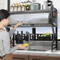 Kitchen sink rack dishwashing sink countertop dustproof cupboard storage multifunctional tableware storage drain rack double layer,KeepKitchen Sink Shlef Organized Space-Saving(Black,65cm/25.6in)-Ruum Studio Home