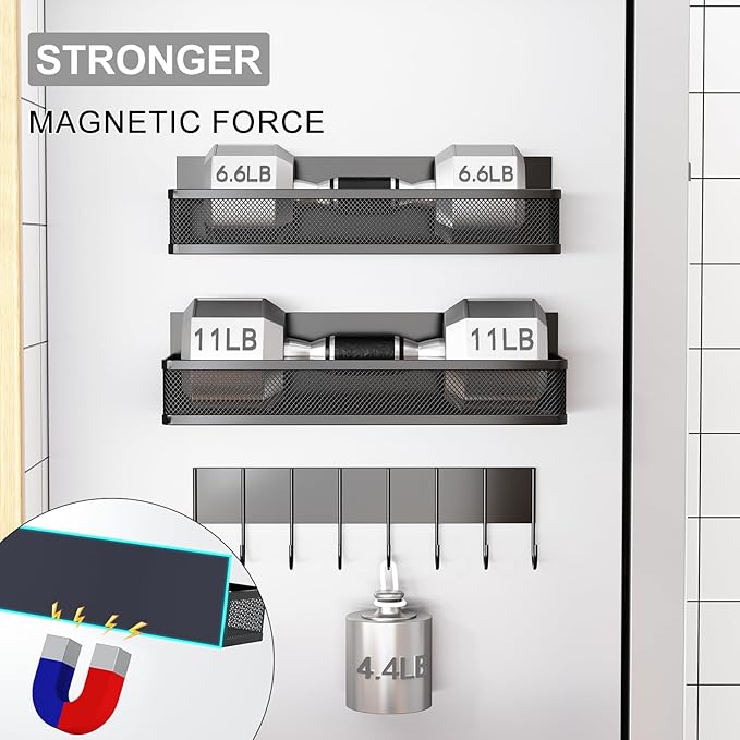 Magnetic Spice Rack for Refrigerator, 5 Pack Magnetic Shelf, Moveable Magnetic Fridge Organizer with 8-Hook Rack, Seasoning Organizer for Kitchen Organization and Storage (5 Pack)-Ruum Studio Home