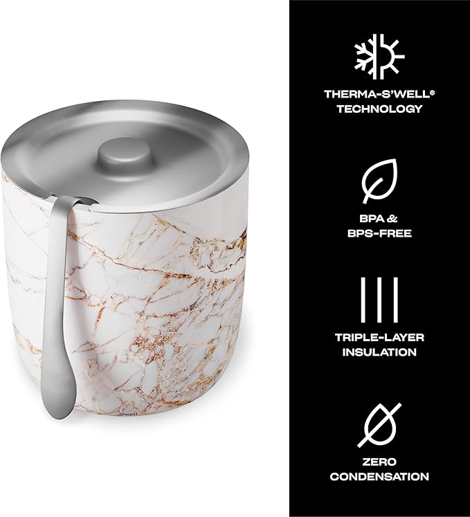S'well 67oz Stainless Steel Ice Bucket with Tongs - Triple-Layered Vacuum-Insulated, BPA-Free Barware-Ruum Studio Home