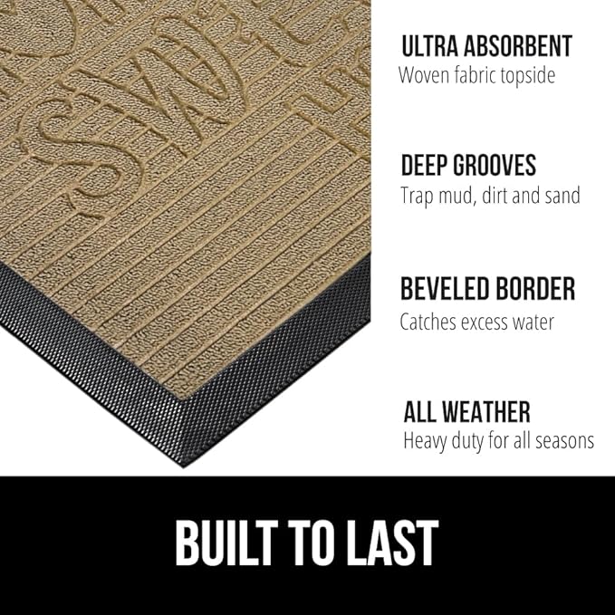 GORILLA GRIP 100% Waterproof All-Season WeatherMax Doormat 35x23, US Designed Natural Rubber, Stain and Fade Resistant, Low Profile Indoor Outdoor Door Mats, Easy Clean Patio Mat, Home Sweet Home-Ruum Studio Home