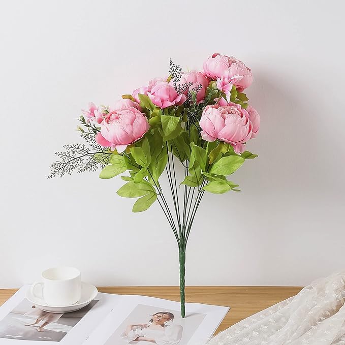 Duovlo Springs Flowers Artificial Silk Peony Bouquets Wedding Home Decoration,Pack of 1 (Spring Light Pink)-Ruum Studio Home
