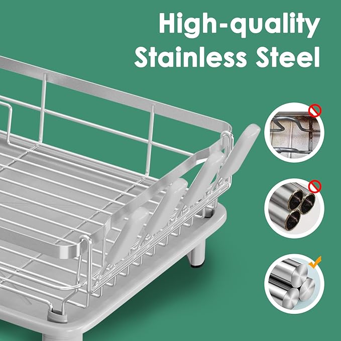 MOUKABAL Dish Drying Rack - Stainless Steel Dish Rack, Dish Racks for Kitchen Counter, Drying Rack Kitchen with Removable Utensil Holder, Drainboard and Glass Organizer (Grey)-Ruum Studio Home