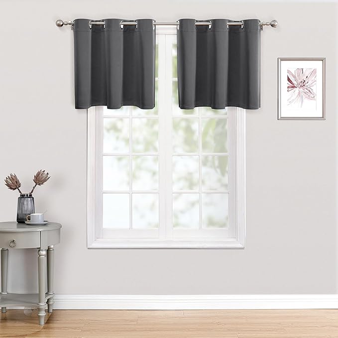 ChrisDowa Small Kitchen Valances for Windows - Grommet Short Thermal Insulated Room Darkening Window Valances Curtains for Living Room (2 Panels, Grey, 52 x 18 Inch)-Ruum Studio Home