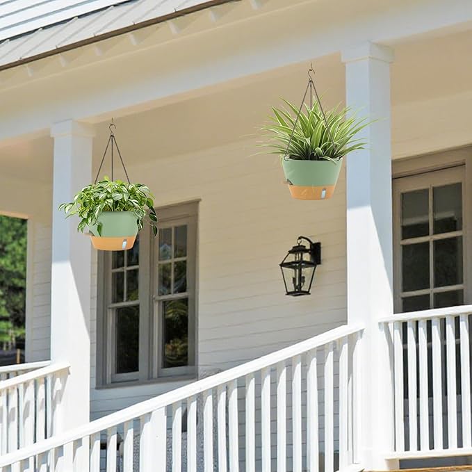 ZMTECH 12 Inch Hanging Planters for Indoor Plants, 2 Pack Self Watering Hanging Planter with Visual Reservoir, Hanging Pots for Plants Outdoor with Drainage Hole and Plant Hanger(Green)-Ruum Studio Home