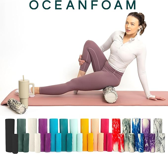 Oceanfoam Tidal Roller - Black Marbled - Muscle Massage Foam Roller for Back Pain & Stretching - Firm and Ergonomic Wide Wave Textured - Yoga, Athletics, & Wellness - Full Size, 20" x 5"-Ruum Studio Home