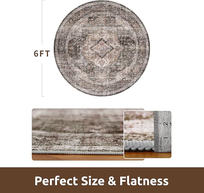 AMOAMI-6FT Round Rug-Rugs for Living Room-Vintage Soft Brick/Brown Rugs for Bedroom-Non Slip Circle Rug-Machine Washable Rug for Dining Room Living Room Bedroom Office Under Table-Ruum Studio Home