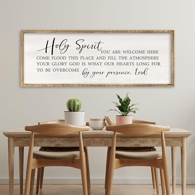Holy Spirit You are Welcome Here Wall Decor Art 40x15 Inch Large Christian Song Bible Verse Plaque Wood Framed Sign Living Room Scripture Quote Religious For Office Wall Hanging (Wood)-Ruum Studio Home