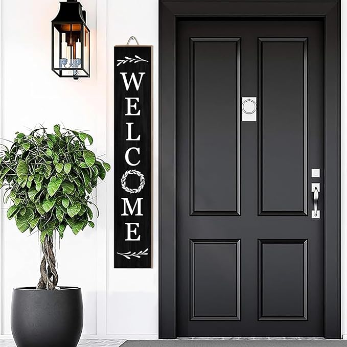 Welcome Wooden Porch Sign 47.2"H Front Door Rustic Standing Large Welcome Porch Sign for Home Front Porch Decor Rustic Wall Decor Home Farmhouse Yard Door Decorations -Black Porch Decor-Ruum Studio Home