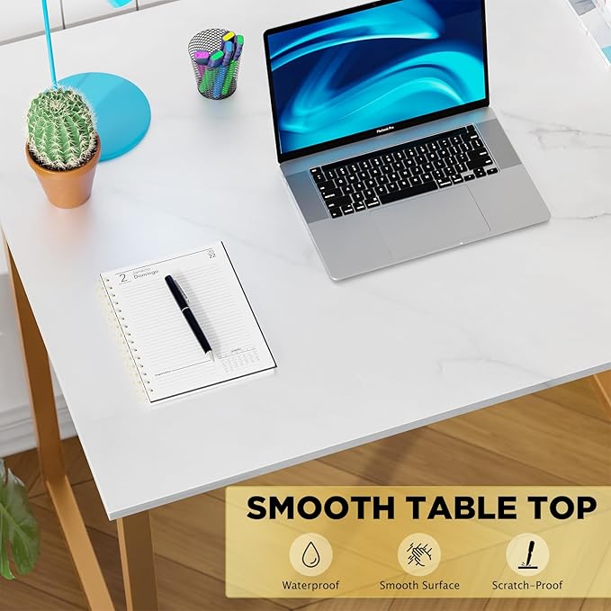 PayLessHere | 32 Inch Computer Desk | White Gold | Office Desk with Metal Frame, Adjustable Feet | Water-Resistant, Scratchproof Surface | Sturdy Writing Table for Home Office or Study | Pack of 1-Ruum Studio Home