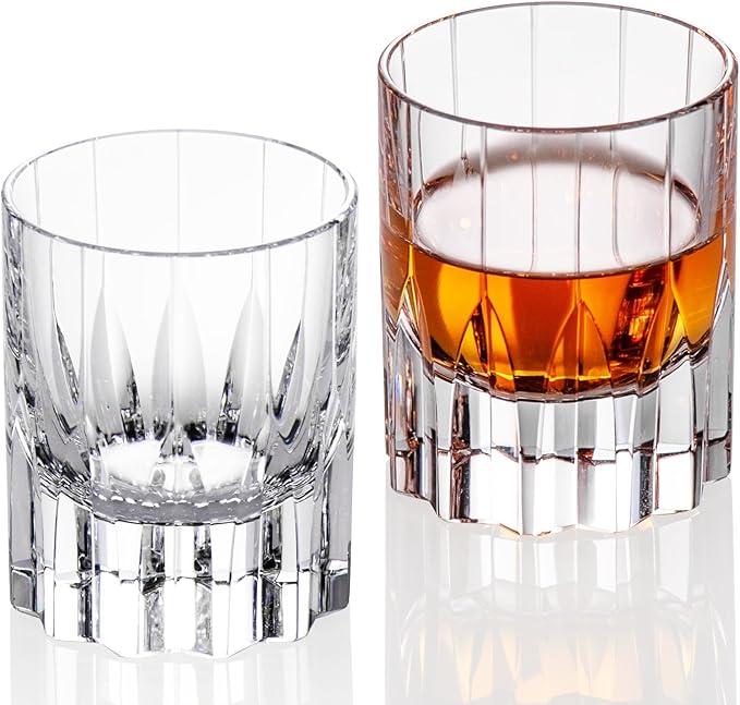 KAMMAK Crystal Whiskey Glasses Set of 2, Handcrafted 2.03oz Old Fashioned Glasses Stemless, Luxury Cocktail Glasses, Hand Blown Scotch Cup for Women, Men Barware Gift for Liquor, Bourbon-Ruum Studio Home