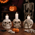 Halloween Skull Candle Holder, Skeleton Head Candlestick Holders Table Decor Centerpiece Candlesticks, Resin Horrible Spooky Creepy Crafts for Flameless Candle Halloween Christmas Home Party, Set of 3-Ruum Studio Home