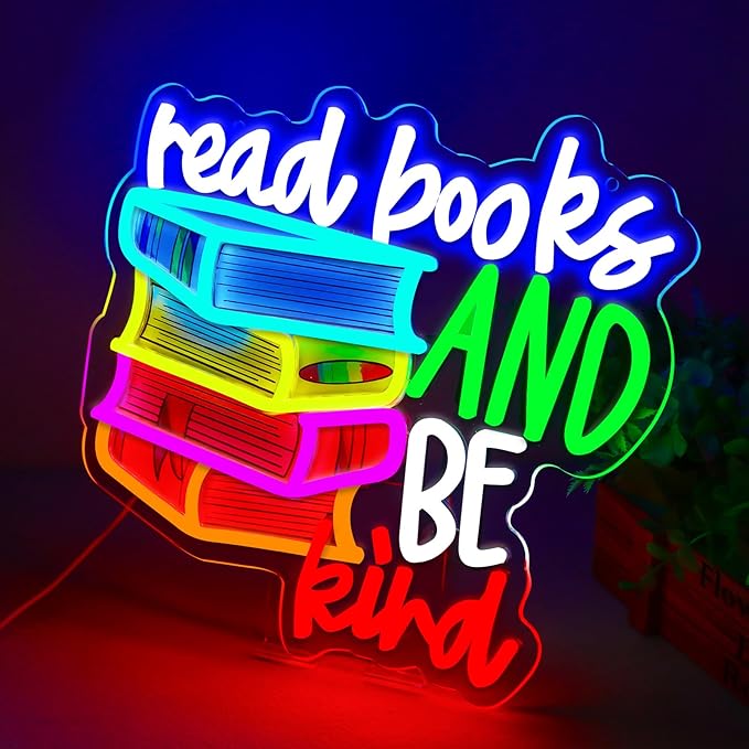 LED Read Books Be Kind Neon Signs Classroom Neon Lights Wall Decor for Reading Room, Classroom, Bookstore, Library, Museum, Study Room Gifts Art for Book Lover, Kids,Friends,family-13.4 x 12.6 IN-USB Powered-Acrylic-Ruum Studio Home