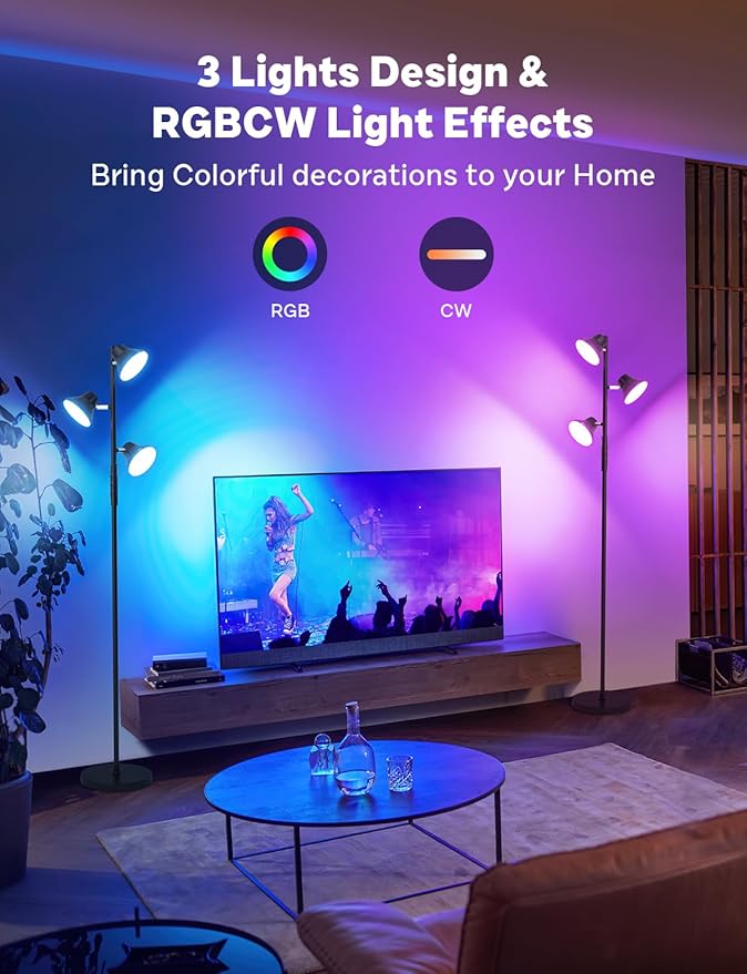 RGBCW Floor Lamp, 36W Bright Color Changing Lamp, Modern Stepless Dimmable LED RGB Floor Lamp with Remote & Touch Control, Standing Lamp for Living Room, Game Room, Bedroom-Ruum Studio Home