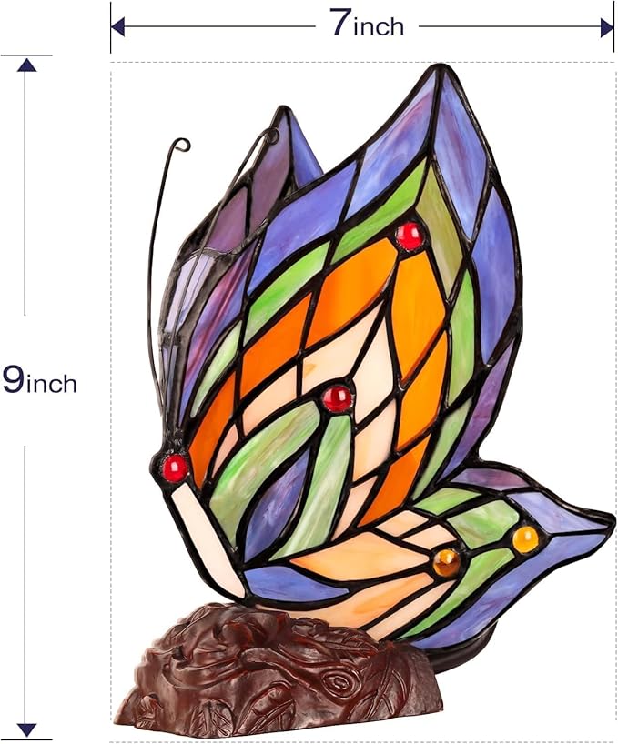 Tiffany Butterfly Table Lamp, 9'' Tall Vintage Stained Glass Lamp, Fairy Reading Night Light for Bedroom Living Room, 1 LED Bulb Included-Ruum Studio Home