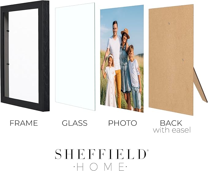 Sheffield Home 4 Piece Gallery Wall Frame Set, 8x10 Inch, 5x7 Inch, and 4x6 Inch, Black-Ruum Studio Home