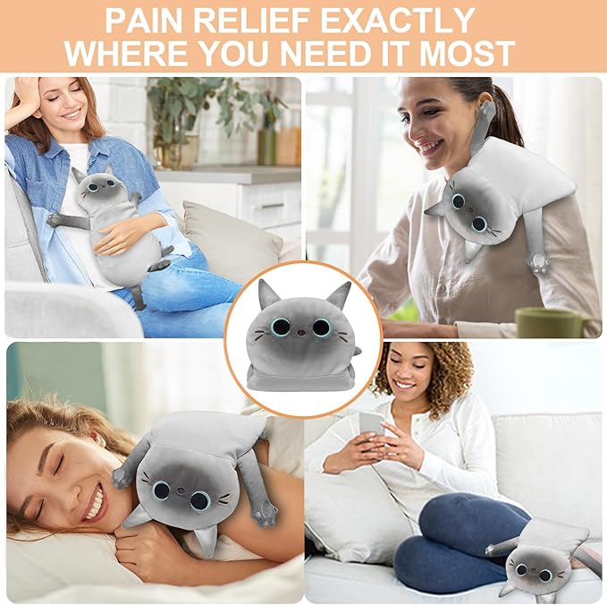 Microwave Heating Pad for Cramps Pain Relief, 22 * 13'' Moist Microwavable Stuffed Animal Period Menstrual Heating Pads for Back, Neck Shoulder and Knee, Big Siamese Cat-Ruum Studio Home