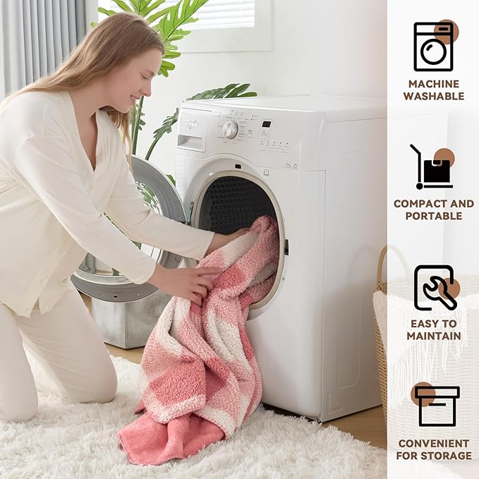 LURKA Checkered Sherpa Fleece Twin-Size Bed Blanket - Extra Thick and Warm Winter Soft Fuzzy Plush Blanket for Couches, Beds & Pets, Powder Pink, 60x80 Inches-Ruum Studio Home