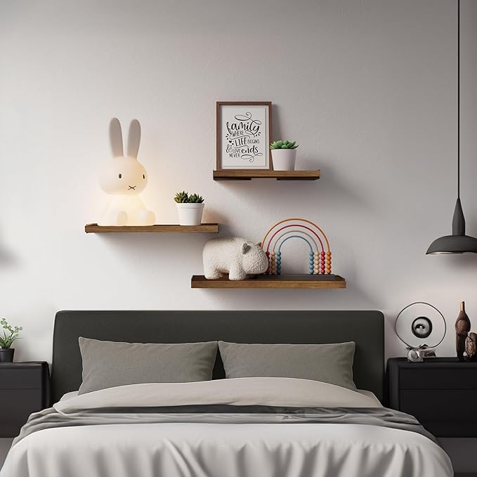BAYKA Floating Shelves for Wall, Book Shelf for Bedroom, Wall Decor Shelves for Living Room Kitchen, Mounted Wood Floating Shelf for Home Decor, Corner Shelf for Bathroom, Office(Set of 3)-Ruum Studio Home