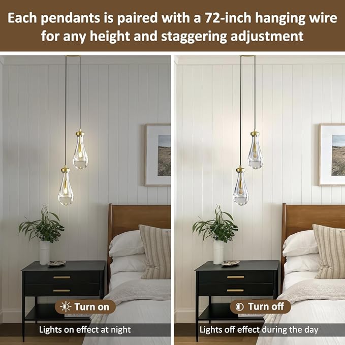 Brass Raindrop Pendant Lights Kitchen Island 2-Light, Cluster Gold Pendant Light Fixture for Bedroom, Dimmable Dining Room Light Fixture Hanging Pendant Lighting Ceiling Chandelier for Foyer-Ruum Studio Home