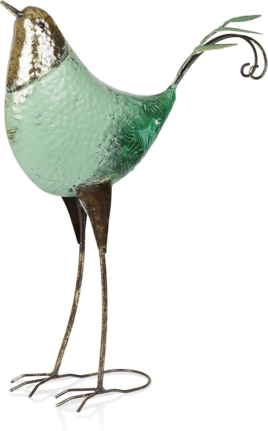 Alpine Corporation MCC704 Chin-Up Metal Bird Outdoor Décor Statue, Whimsical Animal Décor for Patio & Garden, 20" H, Green-Ruum Studio Home