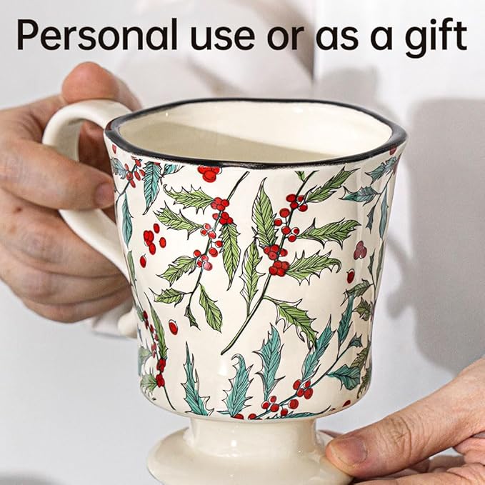 360ml -12.17oz Painted Cherry Fruit Ceramic Mug - Cute irish Coffee Glasses for Latte, Espresso - Gift for Women, Dishwasher Safe-Ruum Studio Home