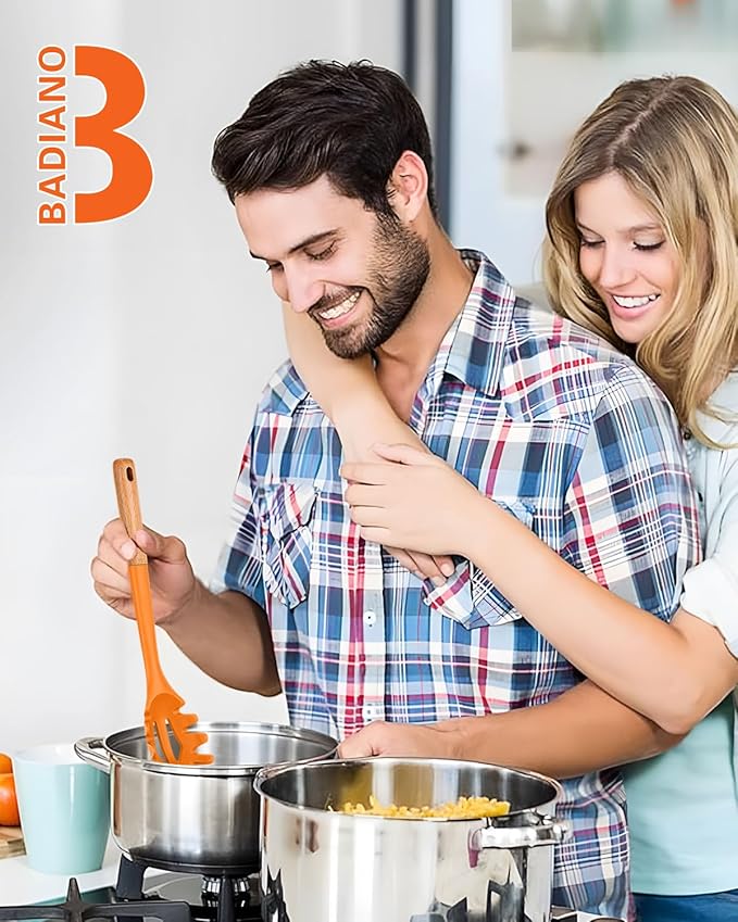 Silicone Pasta Fork, Kitchen Heat Resistant Noodle Spoon Server, BPA Free Spaghetti Strainer,12.8 inch (ORANGE)-Ruum Studio Home