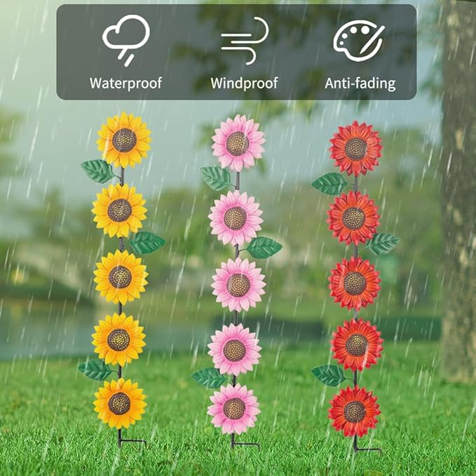 3 Pack Sunflowers Garden Stakes Decor,Metal Yard Art Decorative Garden Stakes,Metal Flowers Spring Garden Decor for Outside,Landscape,Patio(22.6 * 4.7IN)-Ruum Studio Home