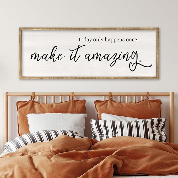 RLWangChao Today Only Happens Once Make It Amazing Wall Art Decor 40x15 Inch Large Inspirational Quote Sign Rustic Living Room Vintage Wood Frame Office Motivational Home Wall Hanging (Wood)-Ruum Studio Home